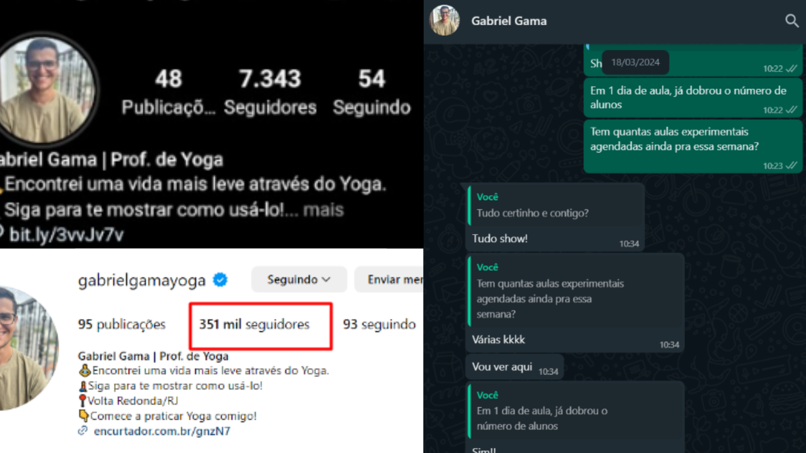 Crescimento de seguidores de instrutor de ioga